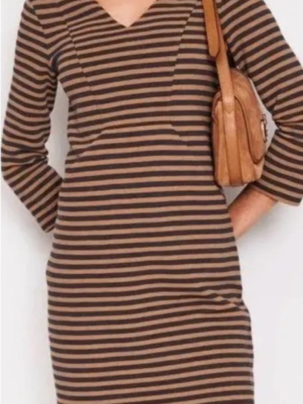 Boden Long Sleeve Striped Dress in Brown and Black